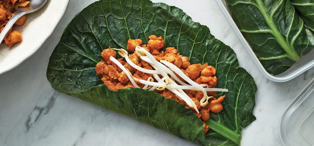 Teriyaki chickpea collard wraps