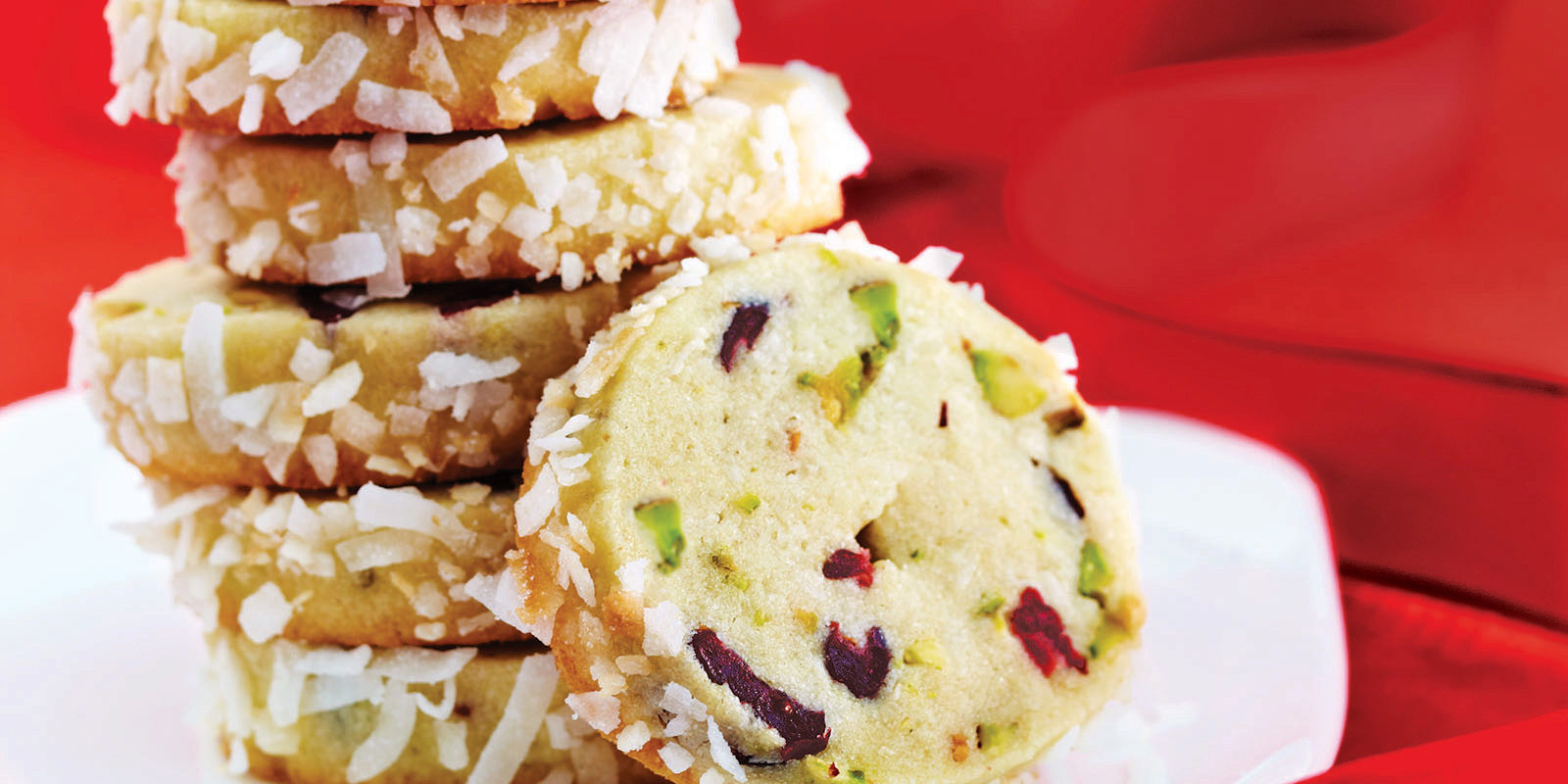 Coconut, Cranberry and Pistachio Slice Cookies