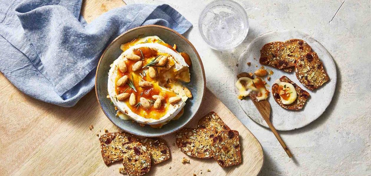 Baked Brie with Spiced Nuts & Apricot Jam