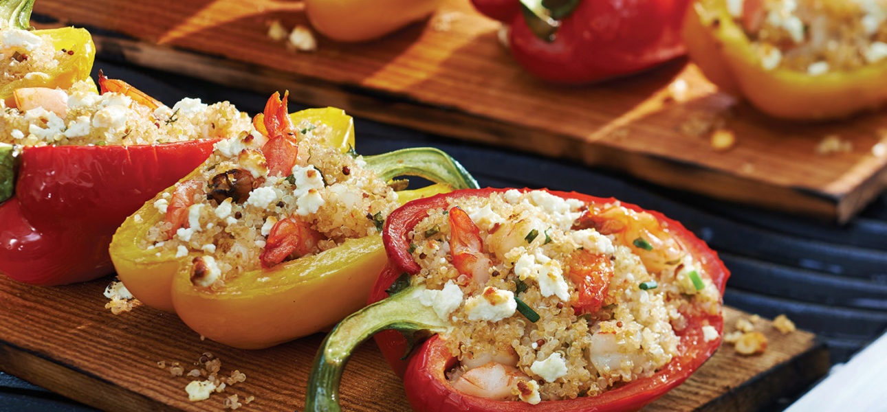 Plank stuffed peppers