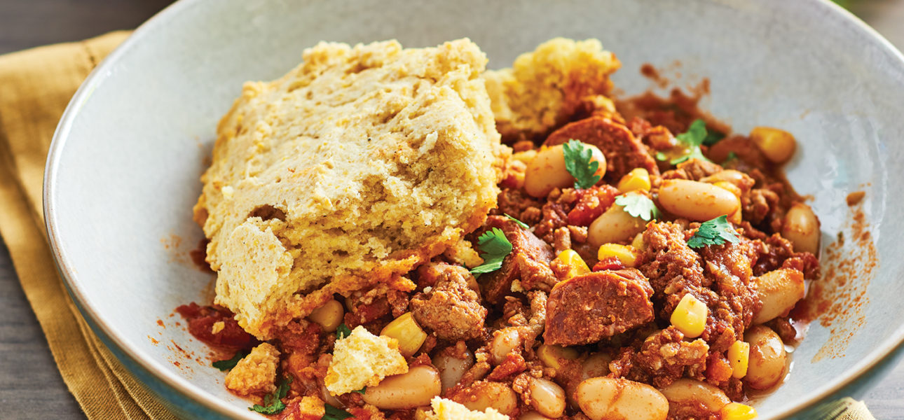 Cornbread-Topped Slow Cooker Chili.