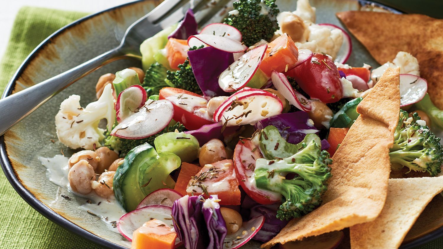 “Crisper” Chopped Salad with Tahini Dressing