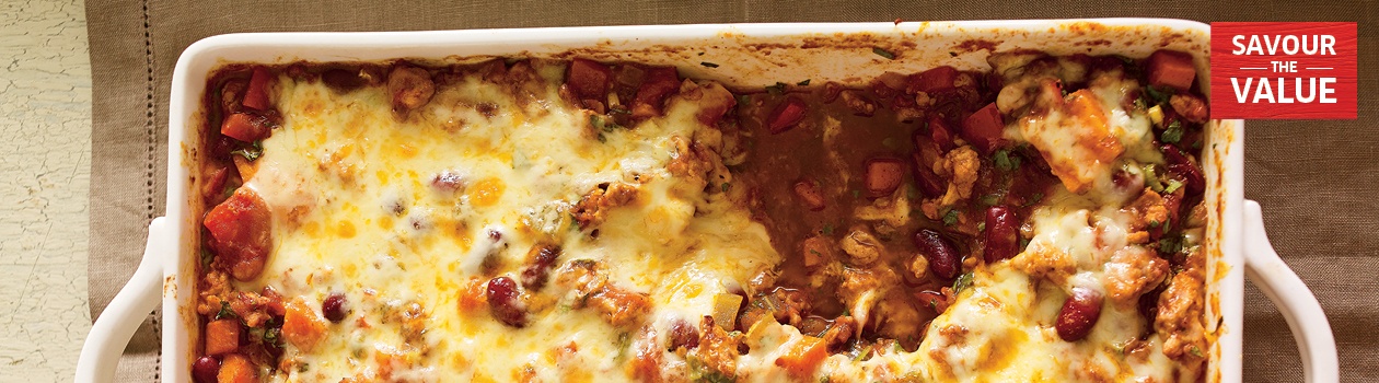 Turkey and vegetable chili au gratin